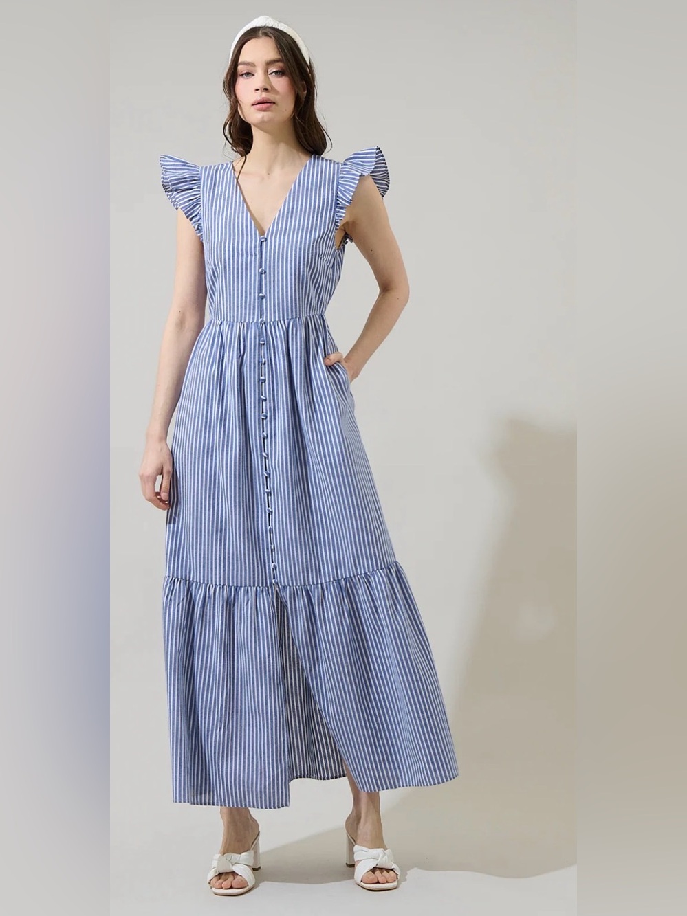 Sugarlips Sandy Striped Evianna Flutter Maxi Dress Size XL new with tags - Picture 1 of 10